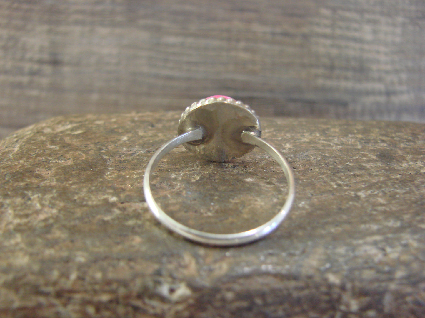 Native American Sterling Silver & Pink Opal Ring by White - Size 6