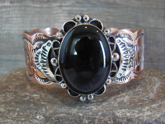Navajo Indian Copper & Onyx Bracelet by Cleveland