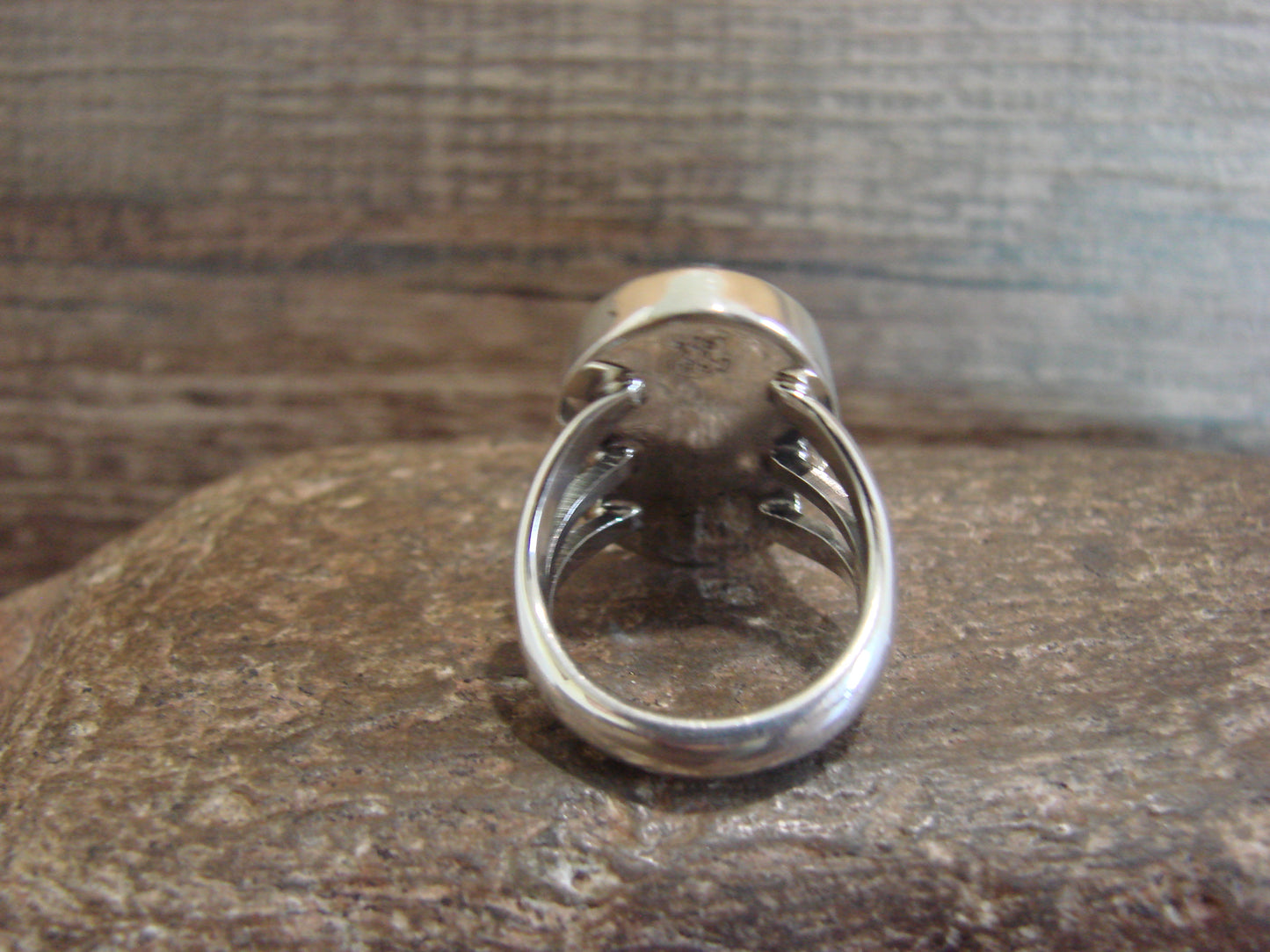 Native American Sterling Silver & White Buffalo Turquoise Ring by Smith - Size 6