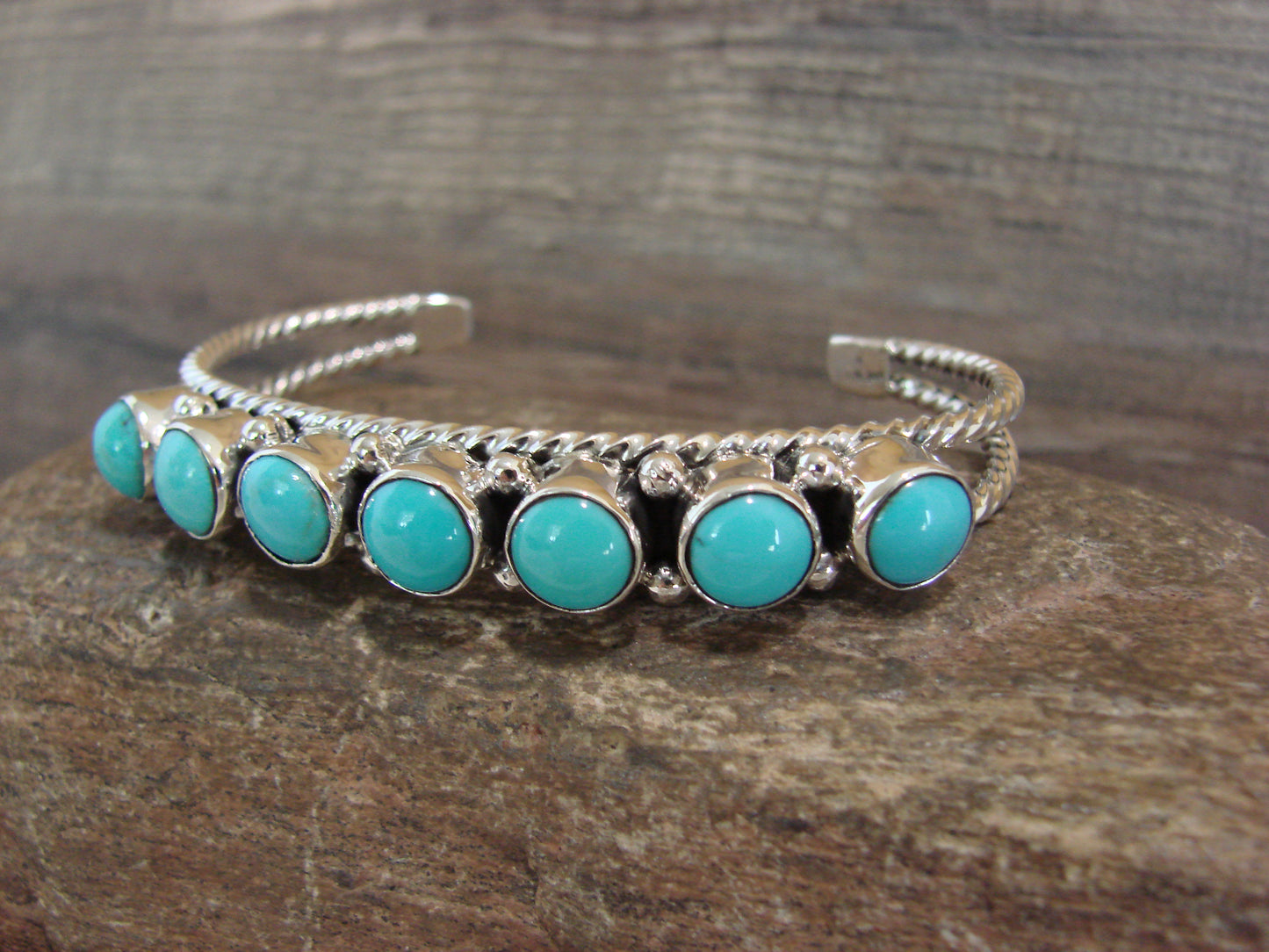 Native American Sterling Silver & Turquoise Row Bracelet by Jack