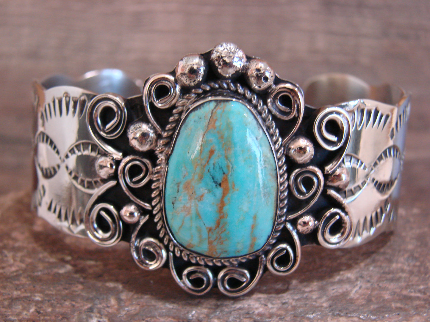 Native American Nickel Silver & Turquoise Bracelet by Cleveland