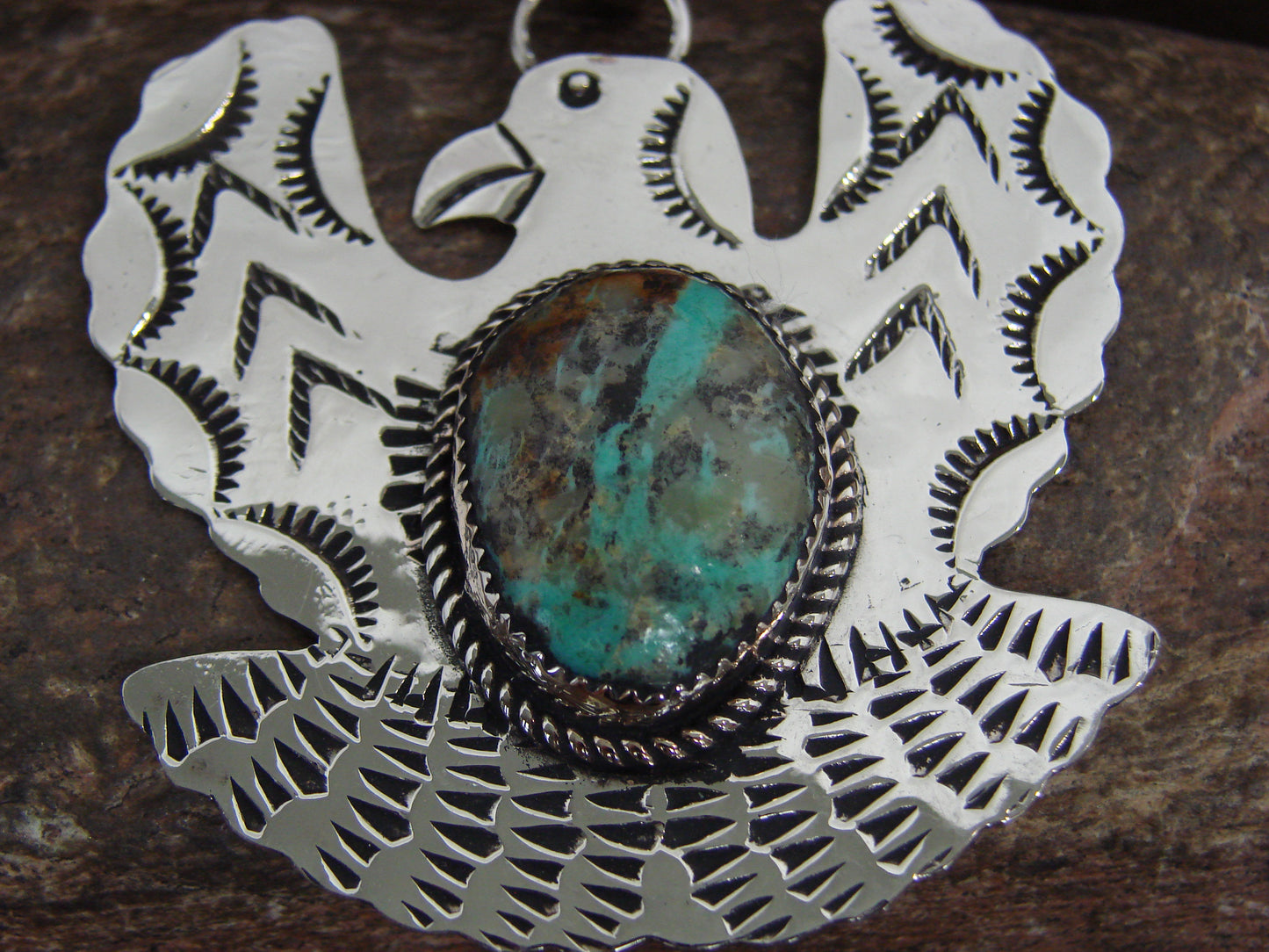 Native American Nickel Silver & Turquoise Eagle Pendant - Cleveland