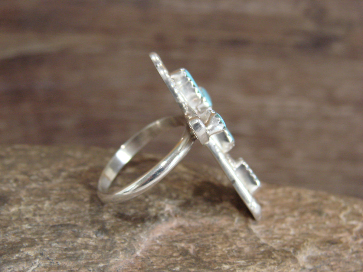 Native American Sterling Silver Turquoise Cross Ring - Size 9 - Iule