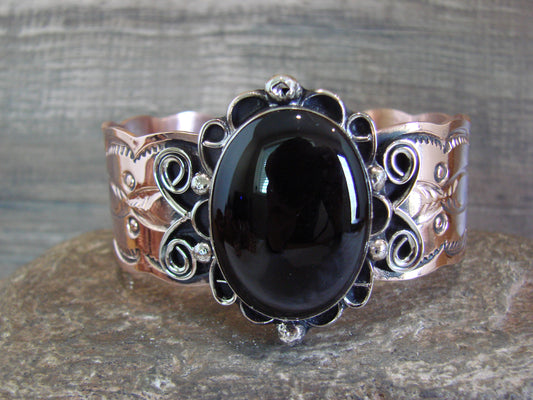 Navajo Indian Copper & Onyx Bracelet by Cleveland