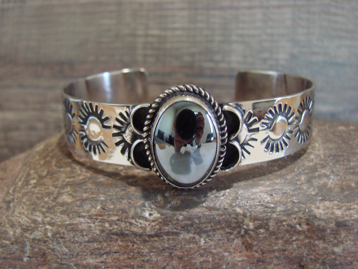 Navajo Indian Nickel Silver & Hematite Bracelet by Cleveland