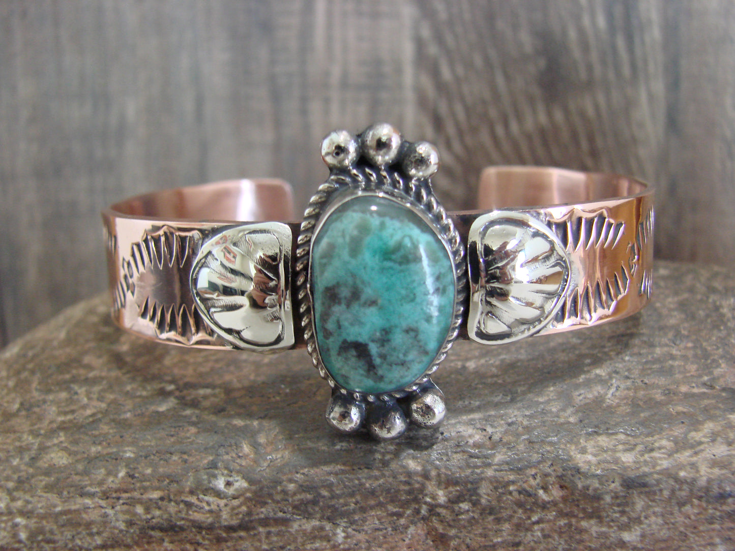Native American Copper & Turquoise Bracelet by Cleveland