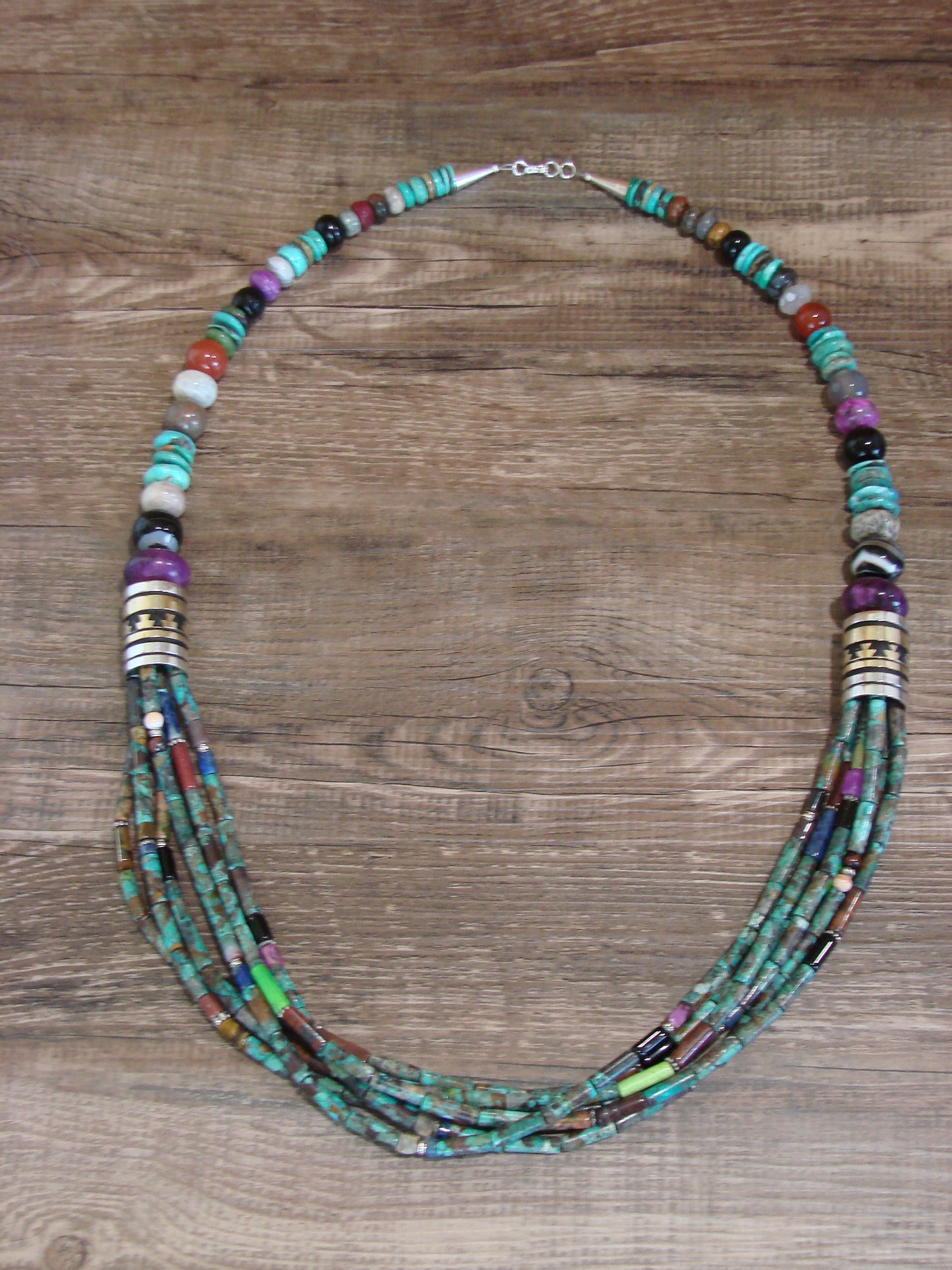 Native American Sterling Silver & Turquoise 30" Gemstone Necklace by Singer