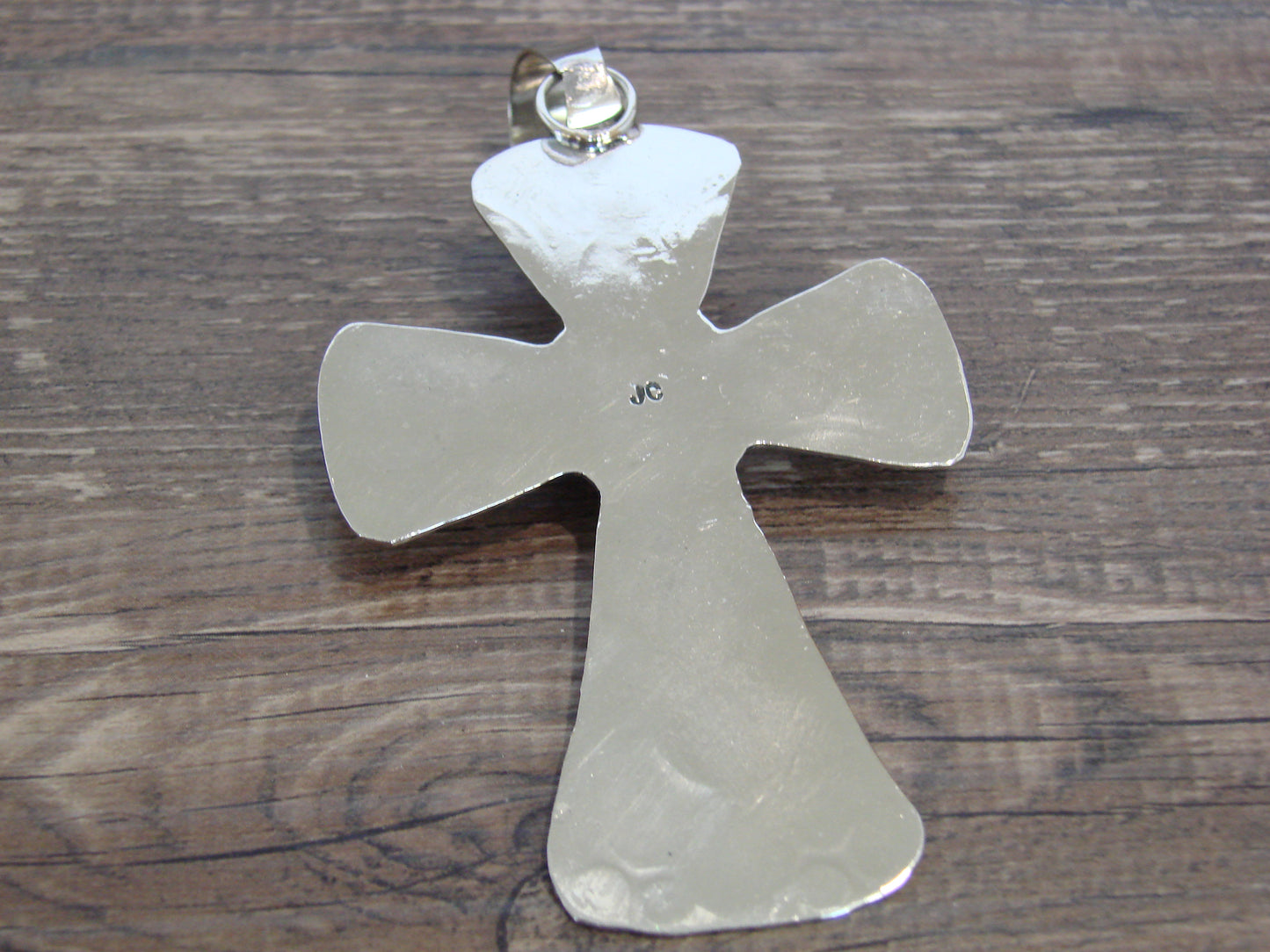 Large Native American Nickel Silver & Onyx Cross Pendant - Cleveland