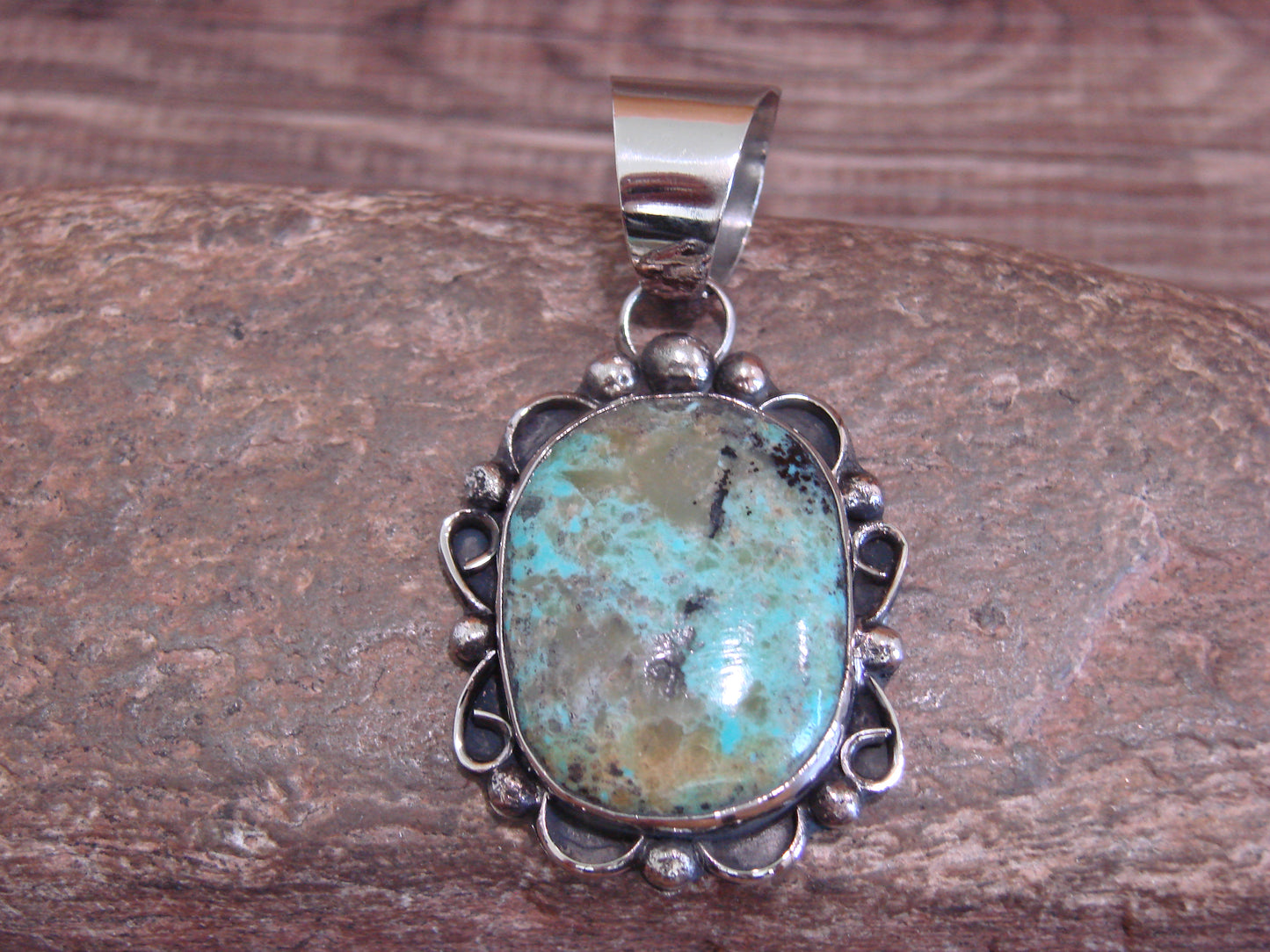 Native American Navajo Nickel Silver & Turquoise Pendant - Cleveland