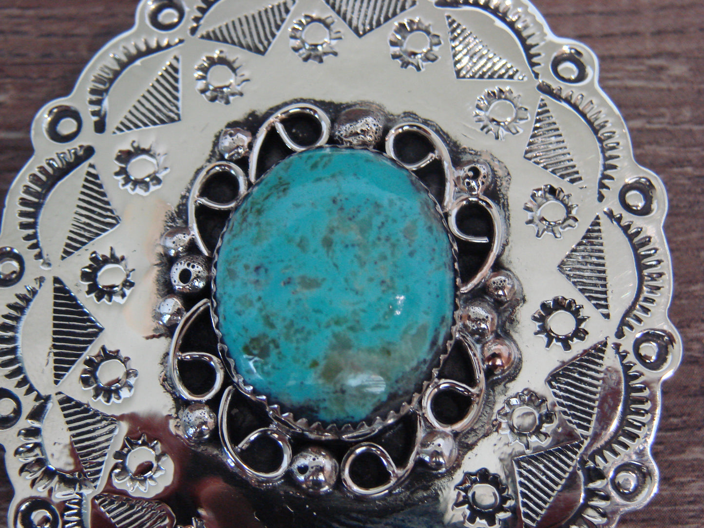 Native American Nickel Silver & Turquoise Bolo Tie - Cleveland