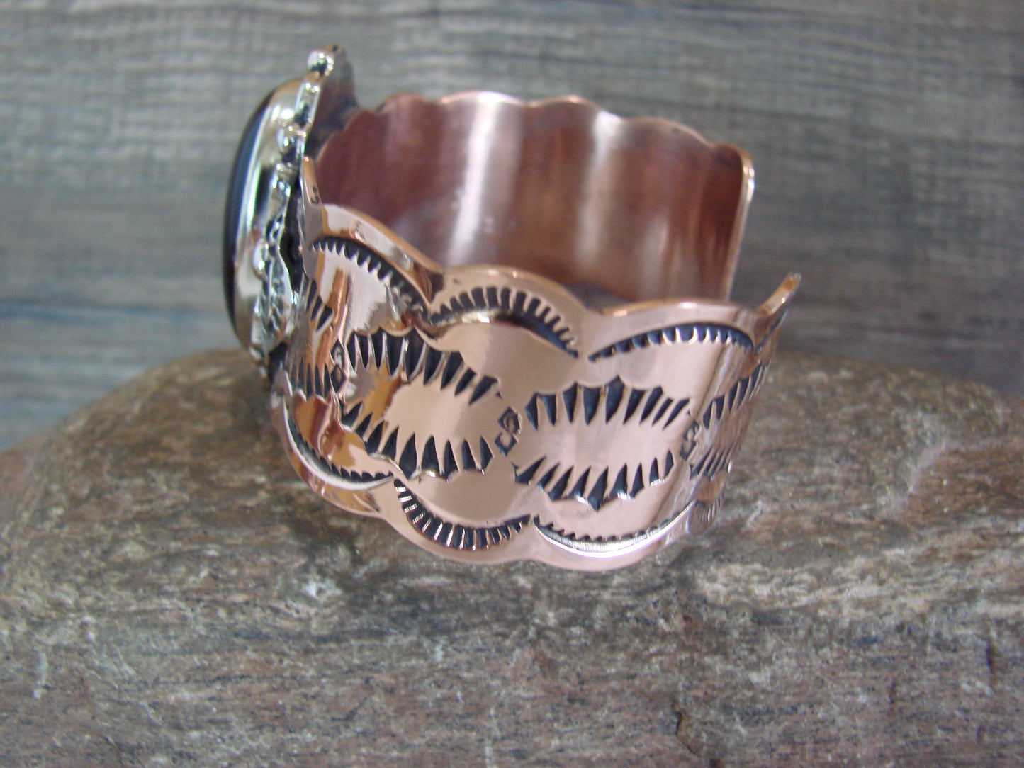 Navajo Indian Copper & Onyx Bracelet by Cleveland