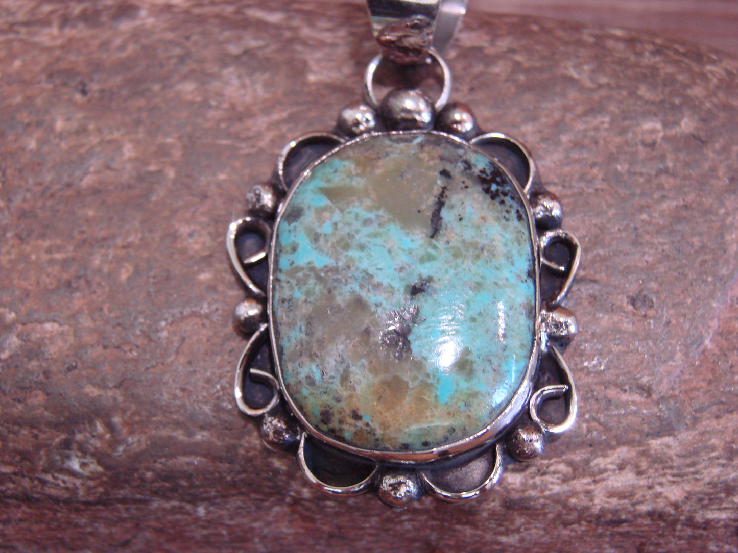 Native American Navajo Nickel Silver & Turquoise Pendant - Cleveland