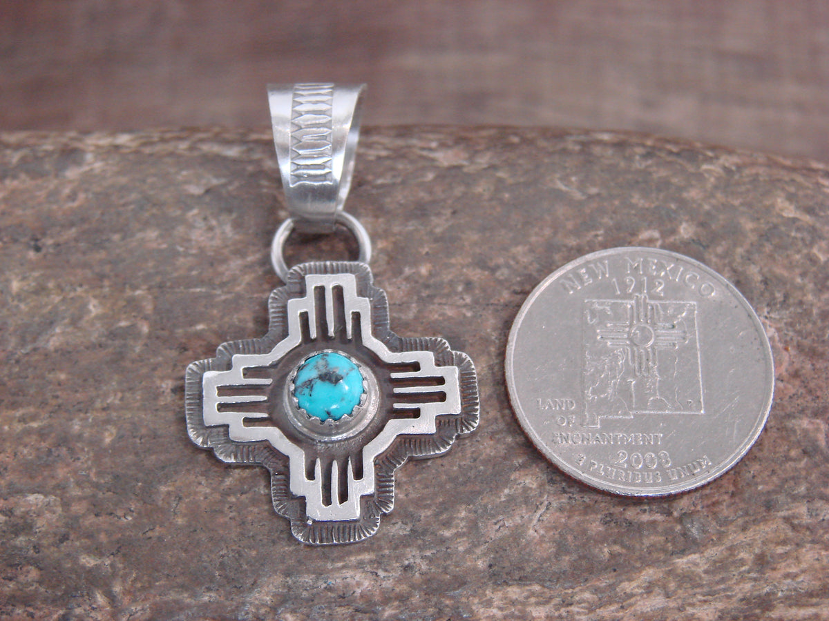 Native American Sterling Silver & Turquoise Zia Symbol Pendant - McCarthy