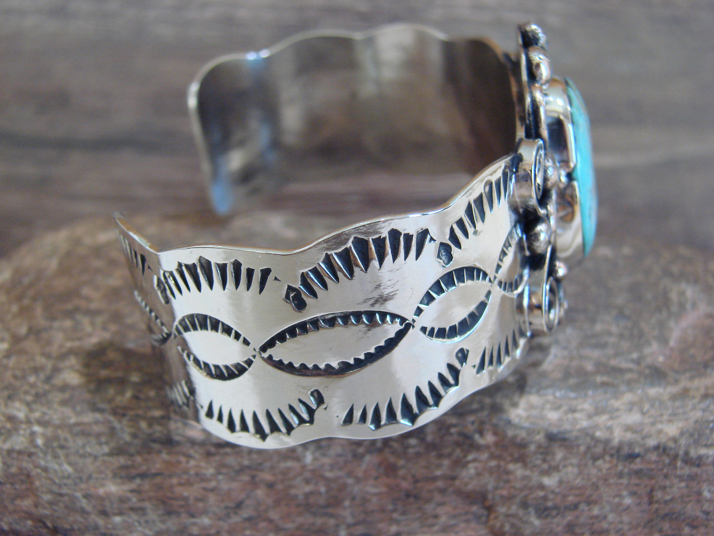 Native American Nickel Silver & Turquoise Bracelet by Cleveland