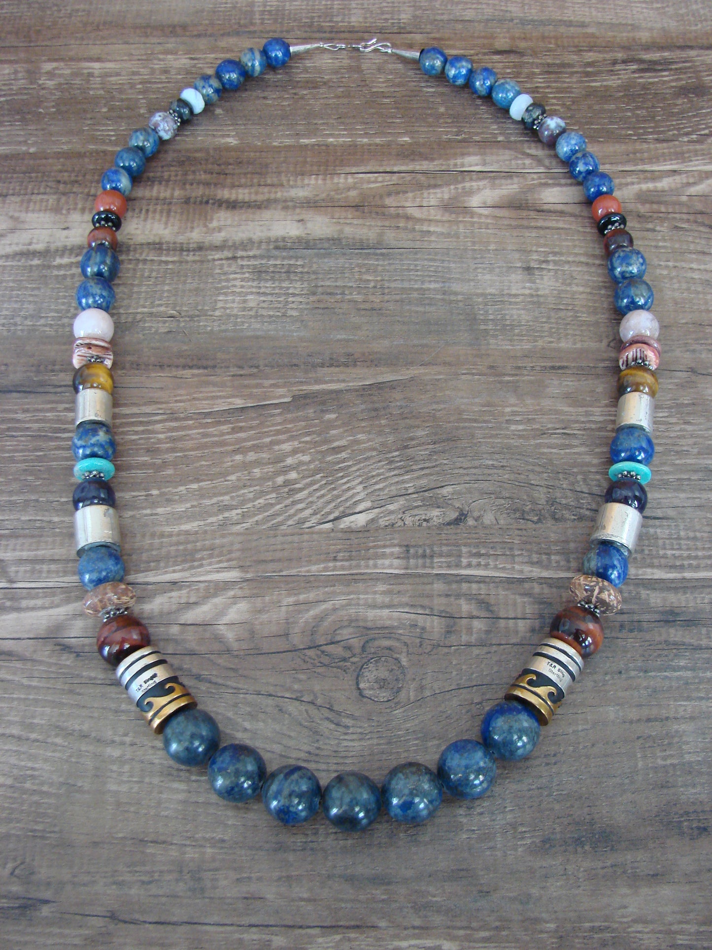Native American Sterling Silver & Lapis 28" Gemstone Necklace by Singer
