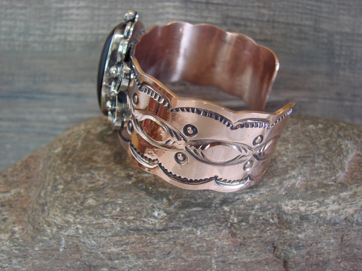 Navajo Indian Copper & Onyx Bracelet by Cleveland