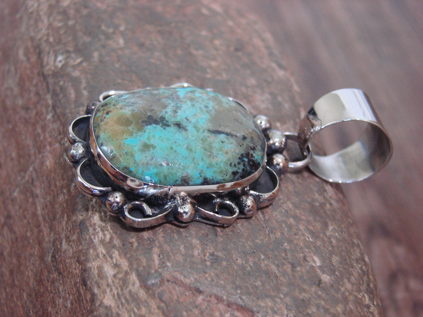 Native American Navajo Nickel Silver & Turquoise Pendant - Cleveland