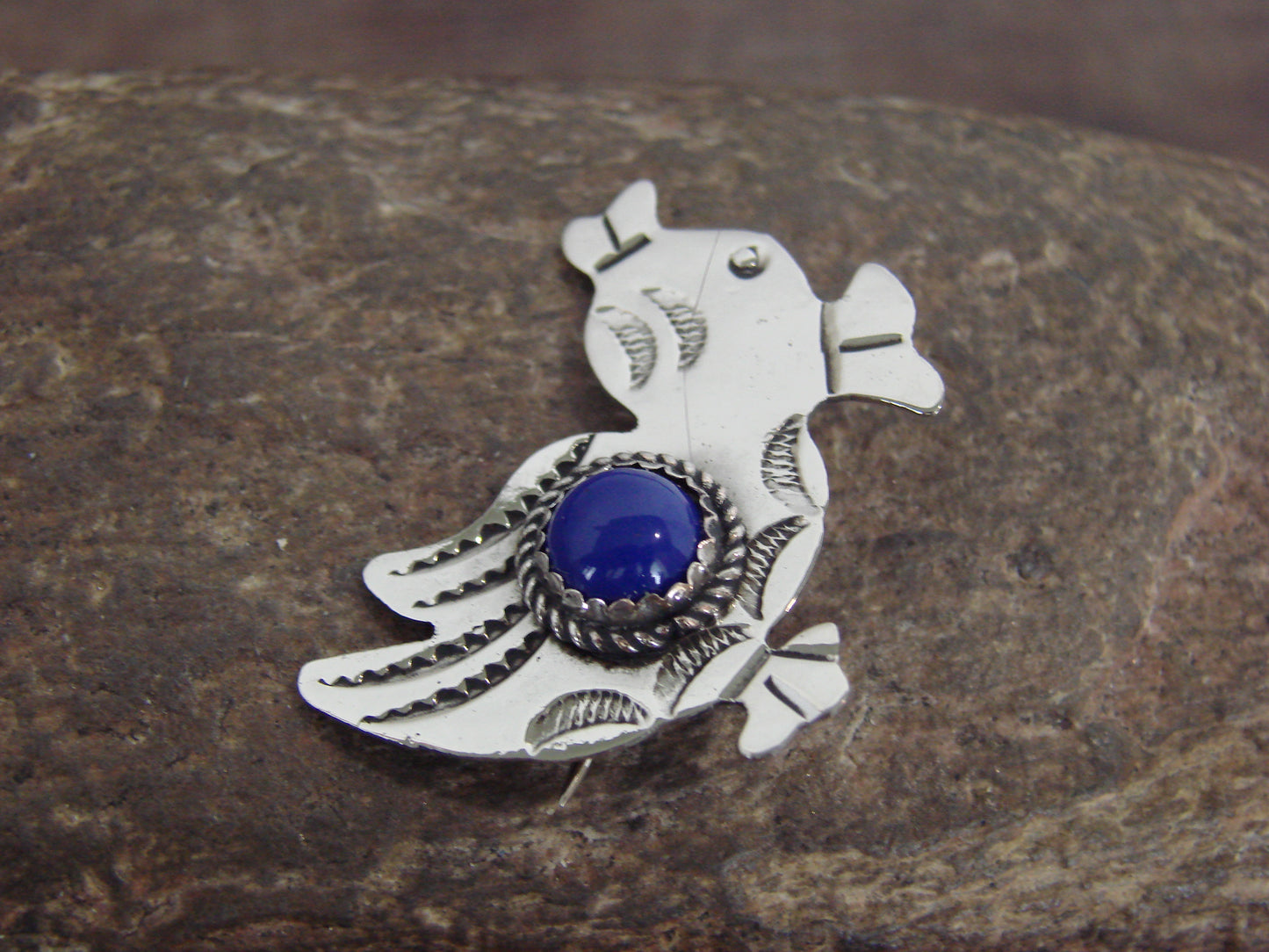Native American Nickel Silver & Lapis Duck Pin - Cleveland