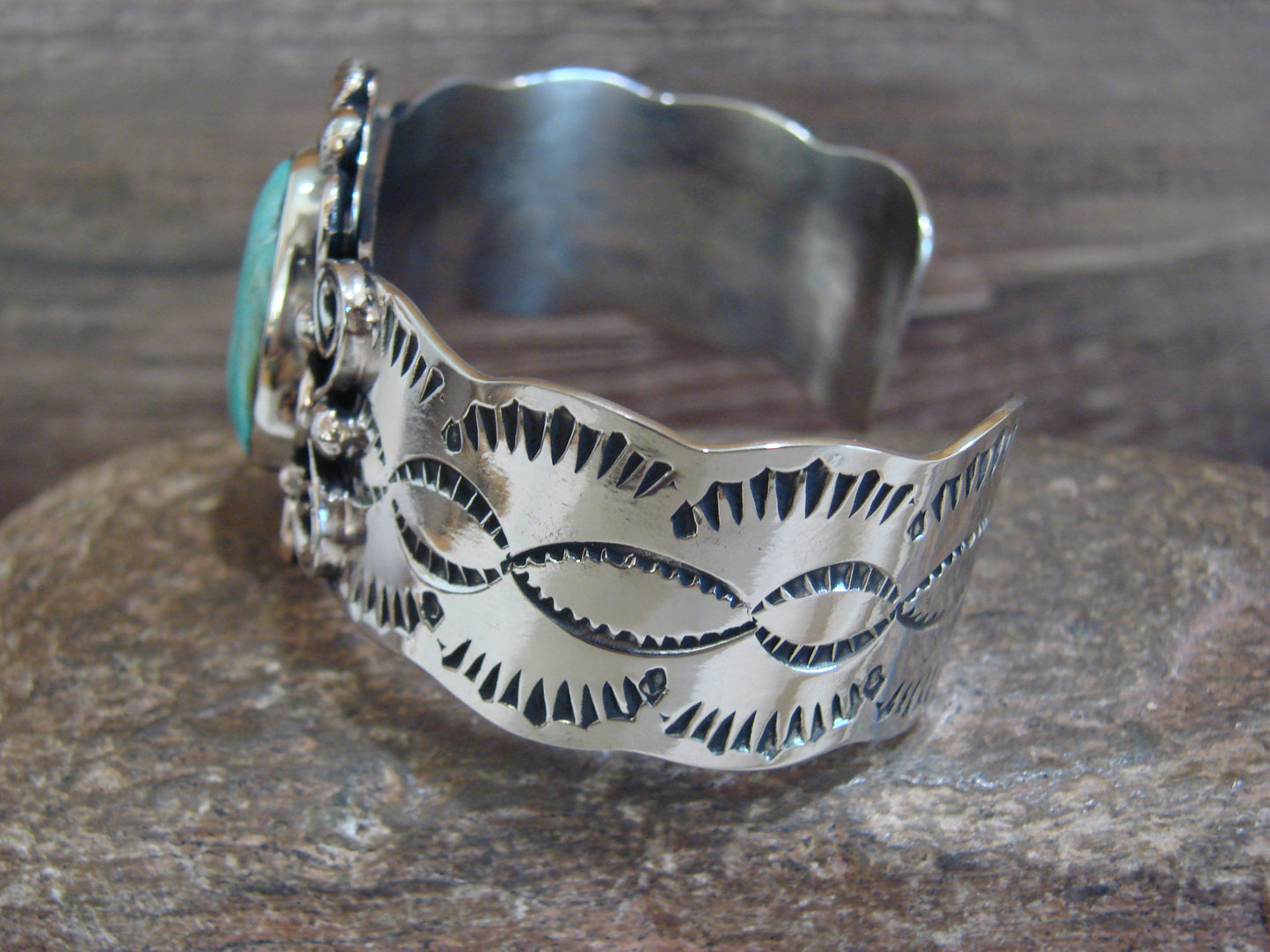 Native American Nickel Silver & Turquoise Bracelet by Cleveland