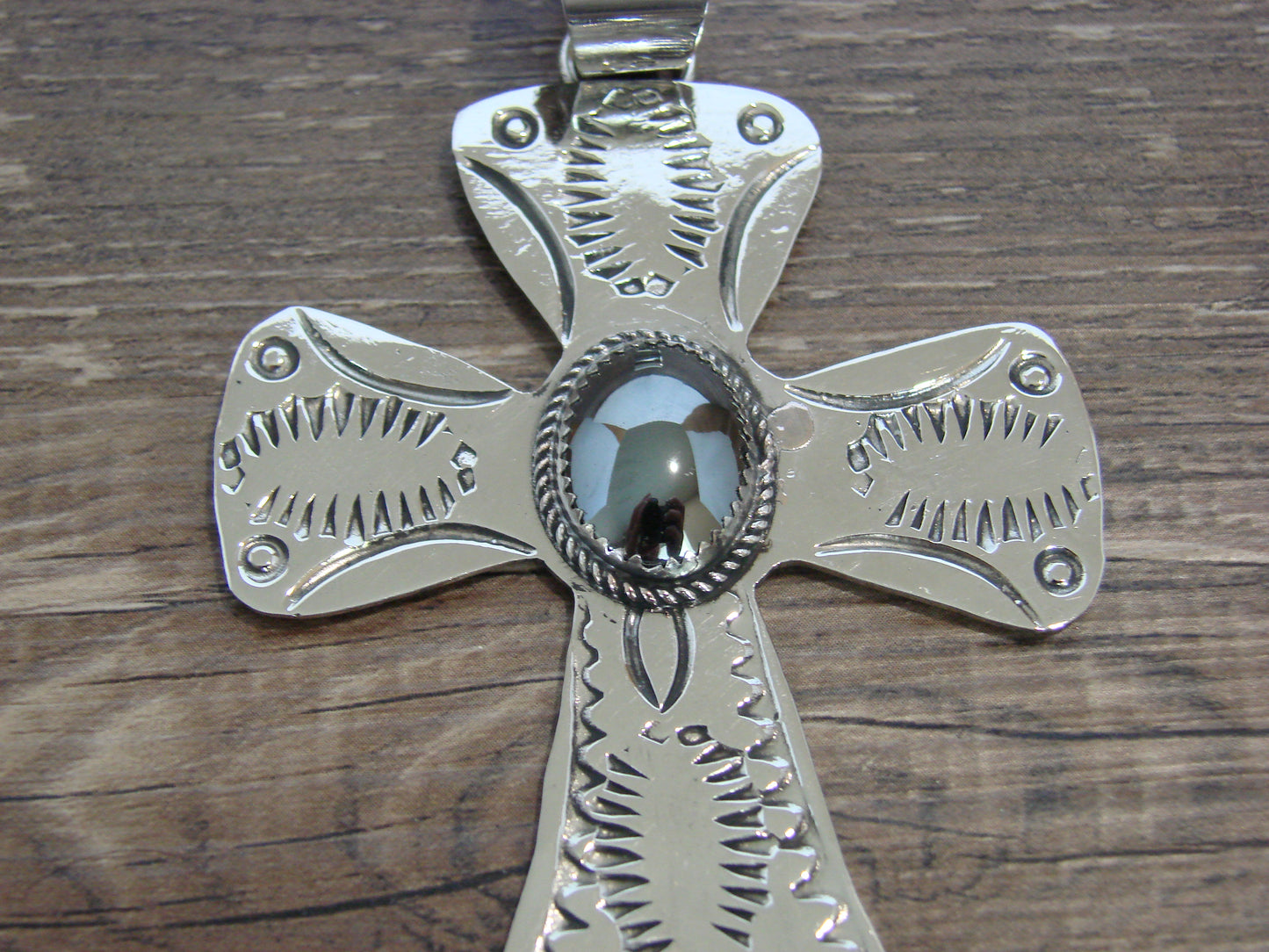Large Native American Nickel Silver & Hematite Cross Pendant - Cleveland