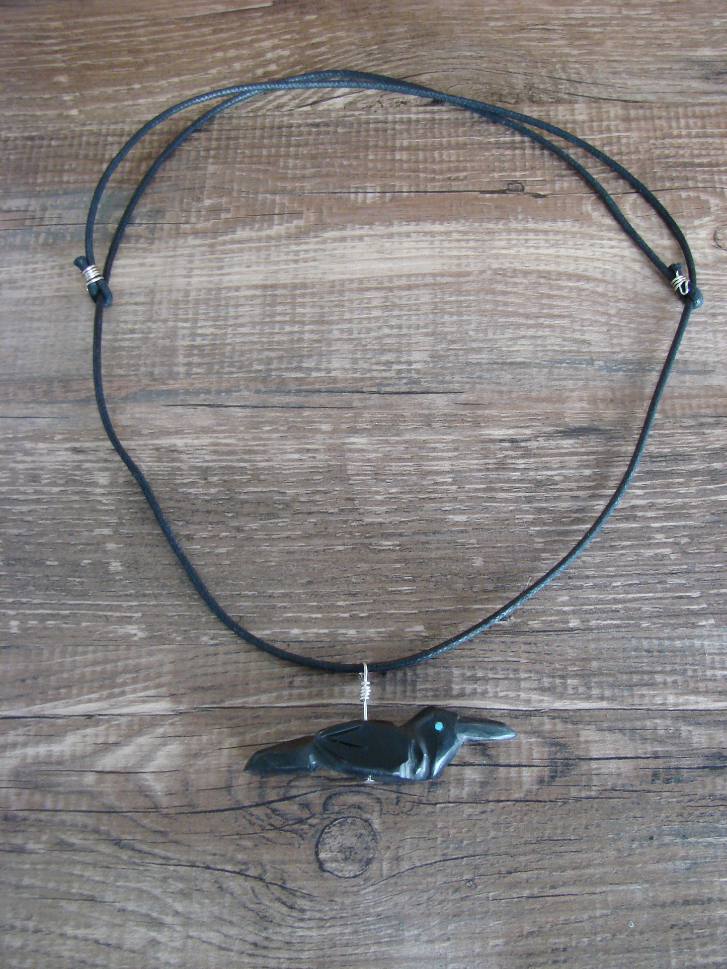 Hand Carved Adjustable Jet Raven Fetish Necklace by Matt Mitchell