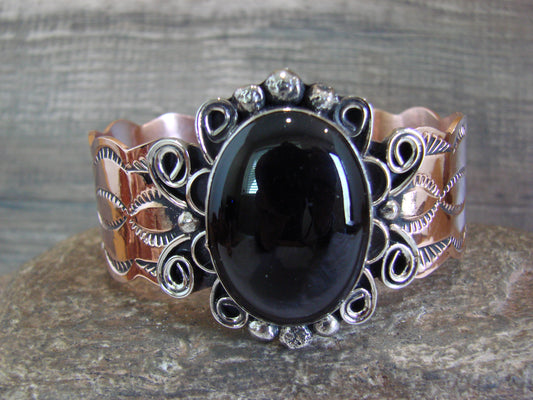 Navajo Indian Copper & Onyx Bracelet by Cleveland