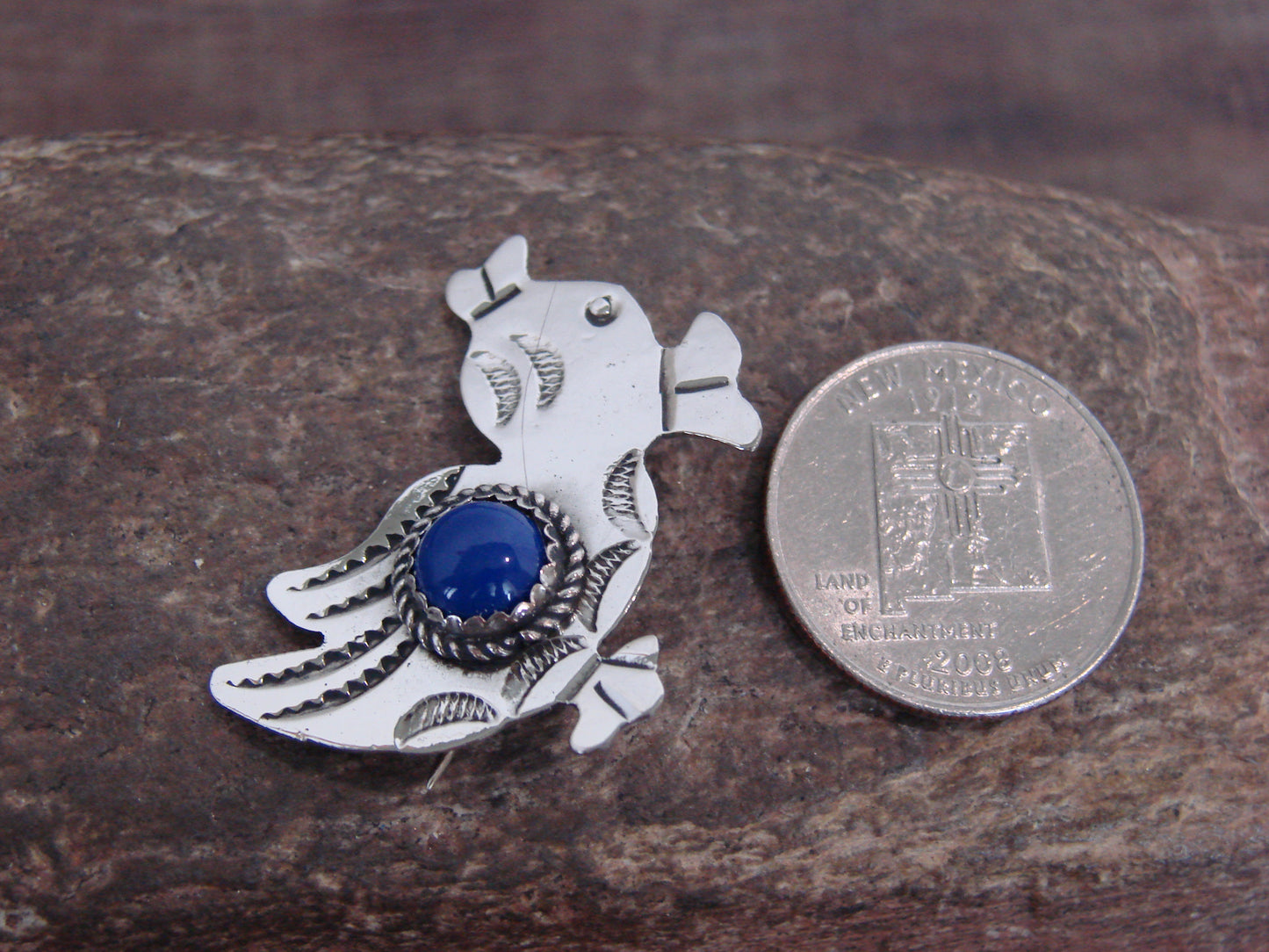 Native American Nickel Silver & Lapis Duck Pin - Cleveland