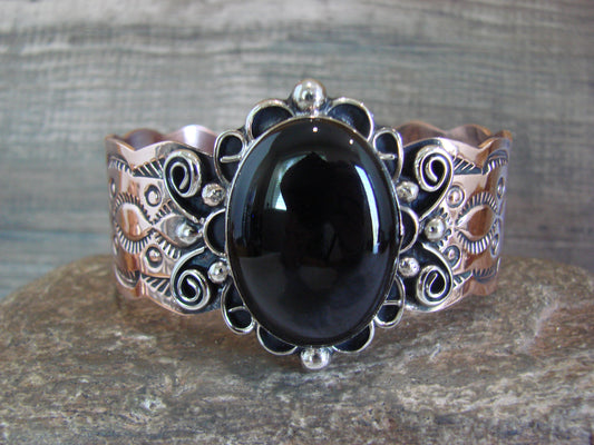 Navajo Indian Copper & Onyx Bracelet by Cleveland