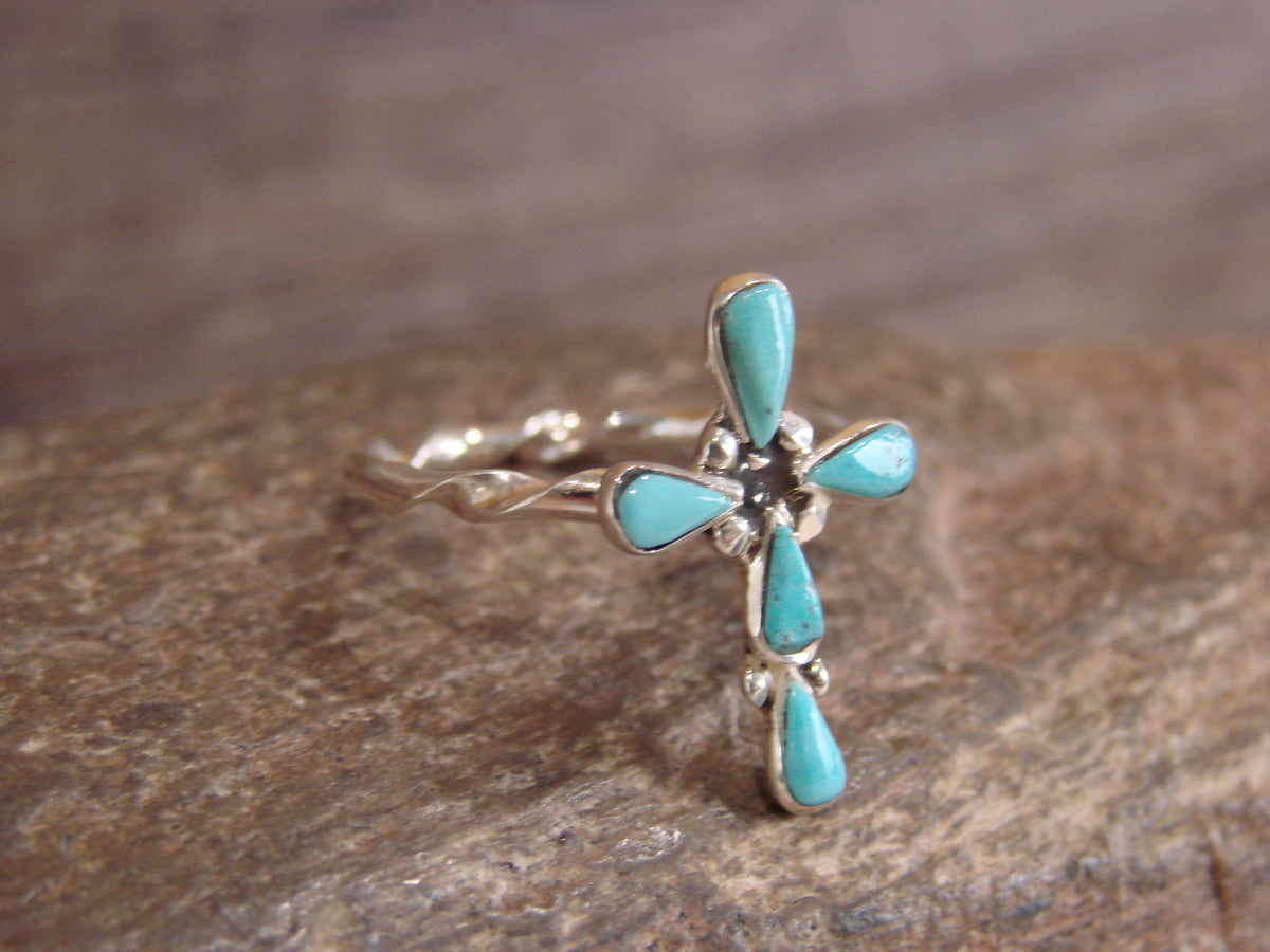 Native American Sterling Silver Turquoise Cross Ring - Size 9 - Vacit