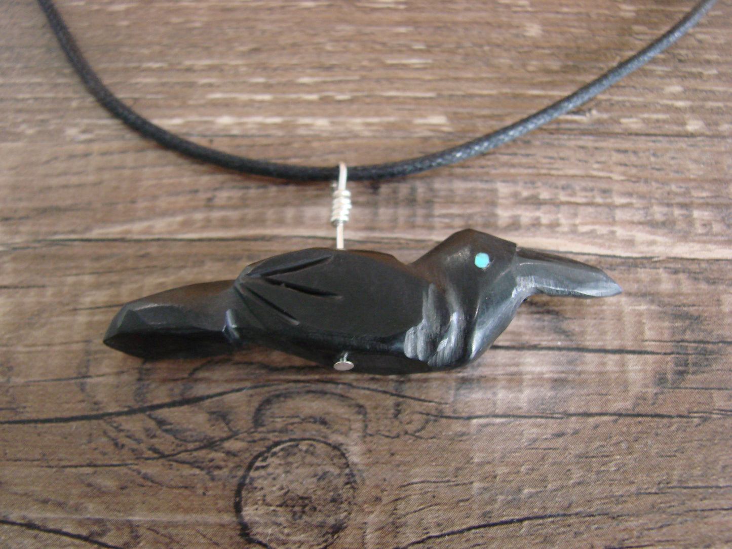Hand Carved Adjustable Jet Raven Fetish Necklace by Matt Mitchell