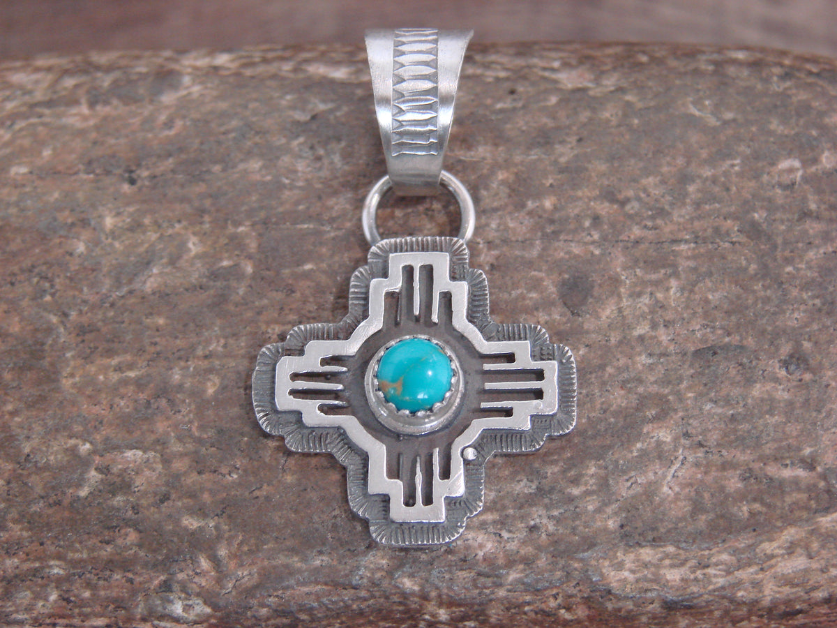 Native American Sterling Silver & Turquoise Zia Symbol Pendant - McCarthy