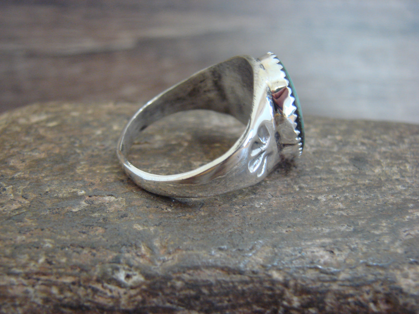Native American Sterling Silver & Turquoise Ring by Bekis - Size 10.5