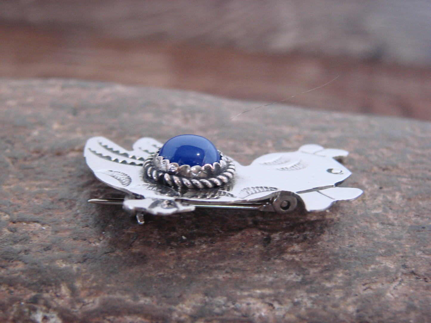 Native American Nickel Silver & Lapis Duck Pin - Cleveland