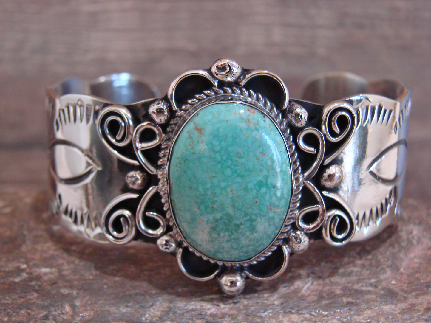 Native American Nickel Silver & Turquoise Bracelet by Cleveland