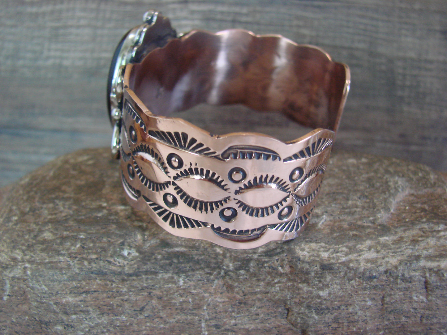 Navajo Indian Copper & Onyx Bracelet by Cleveland