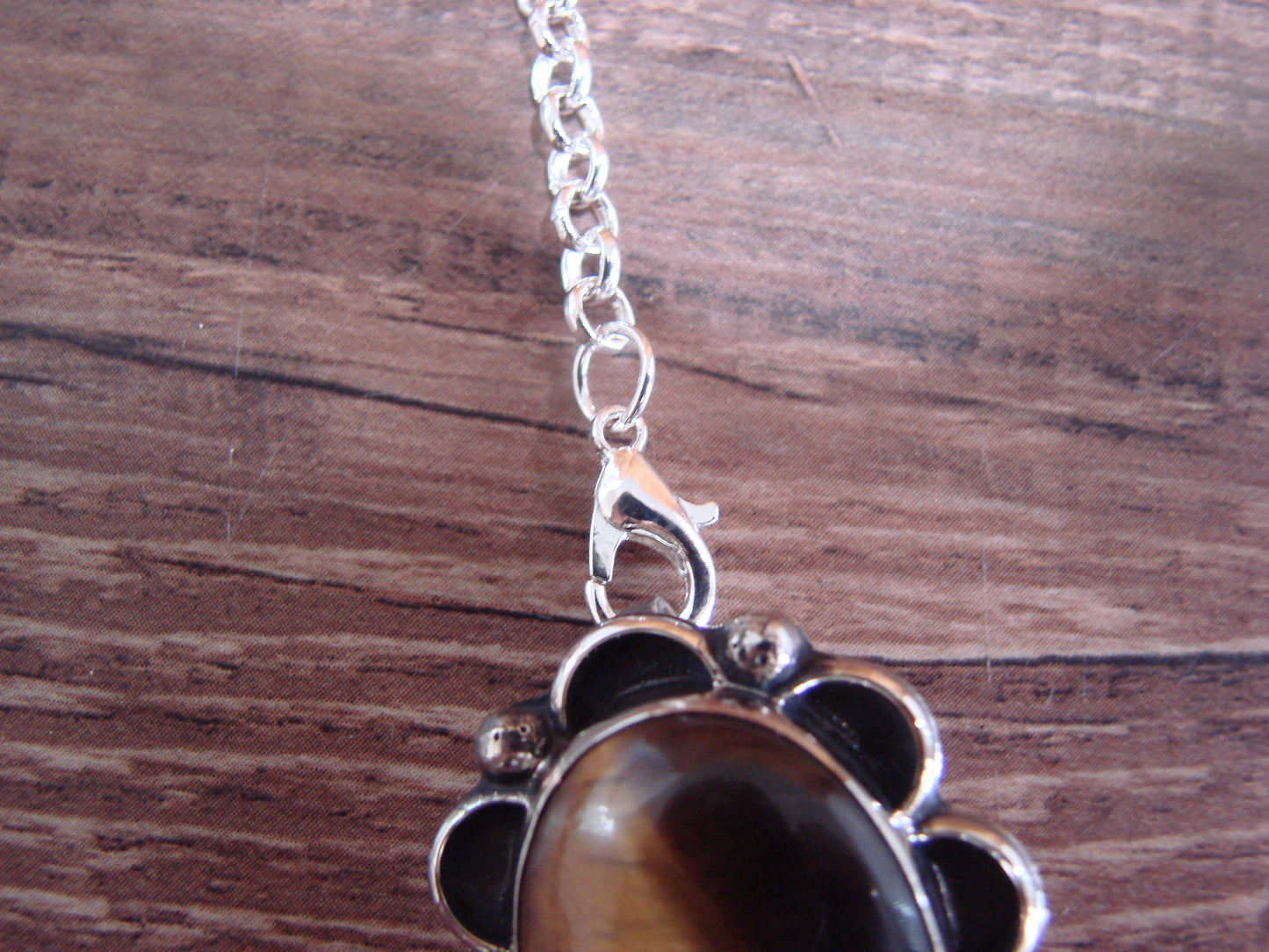 Navajo Indian Nickel Silver & Tiger Eye Link Necklace Signed Cleveland