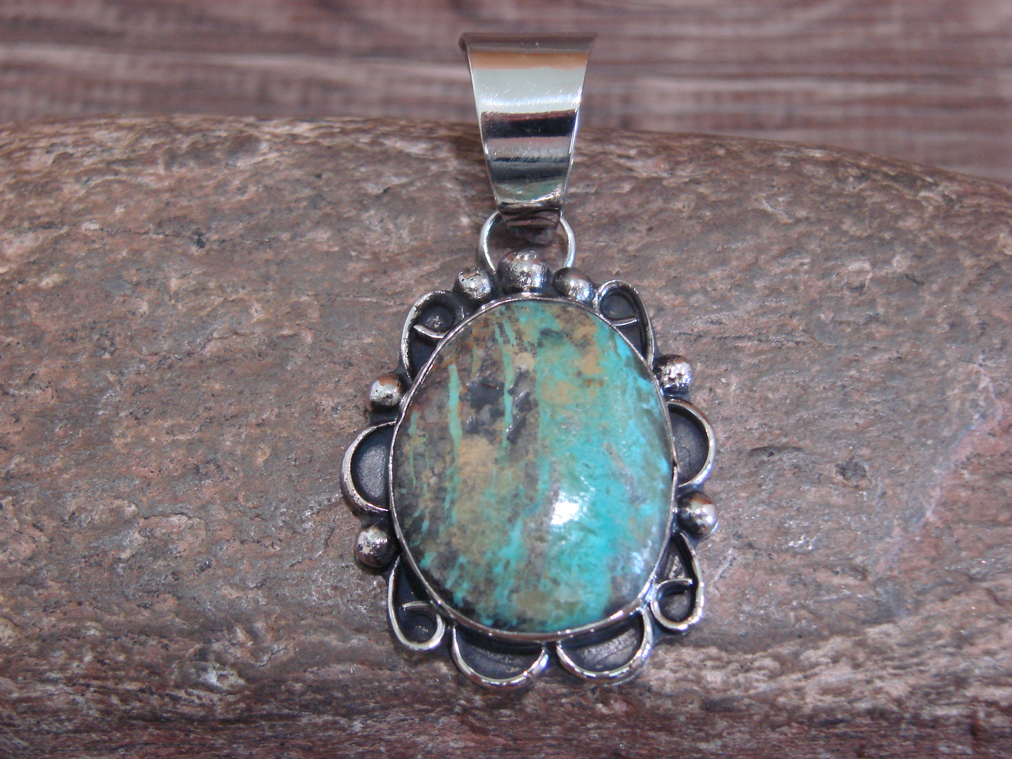 Native American Navajo Nickel Silver & Turquoise Pendant - Cleveland