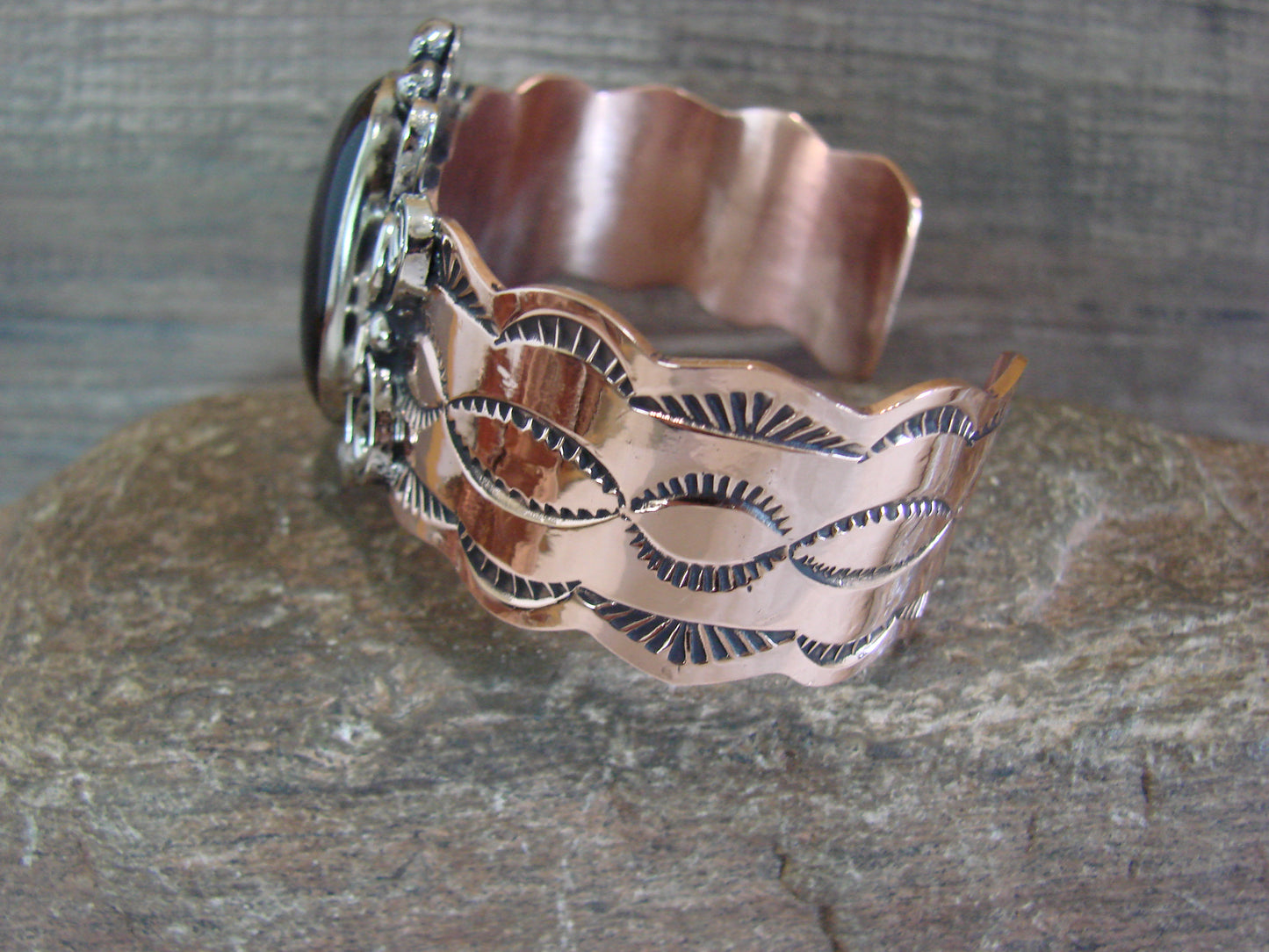 Navajo Indian Copper & Onyx Bracelet by Cleveland