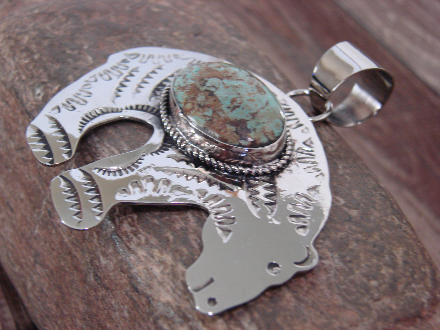 Native American Nickel Silver & Turquoise Bear Pendant - Cleveland