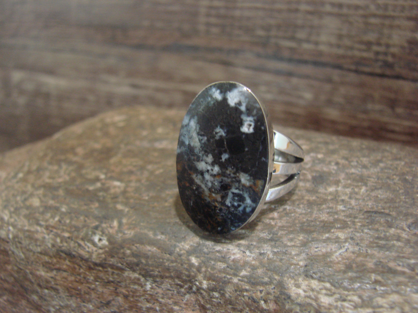 Native American Sterling Silver & White Buffalo Turquoise Ring by Smith - Size 6