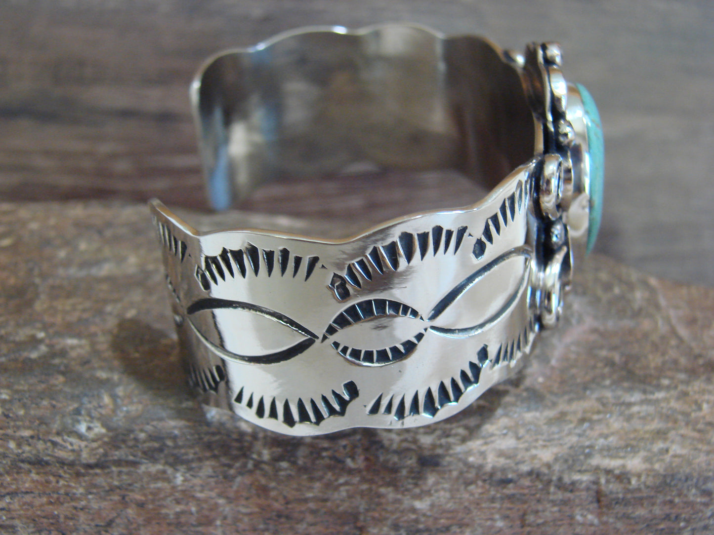 Native American Nickel Silver & Turquoise Bracelet by Cleveland