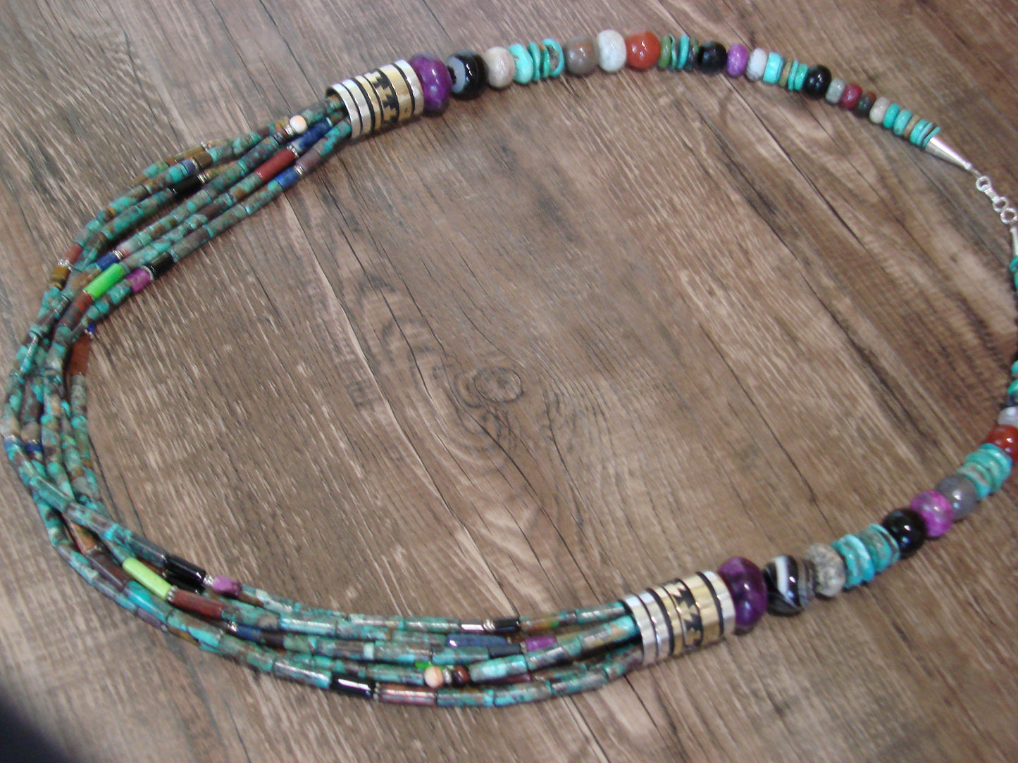 Native American Sterling Silver & Turquoise 30" Gemstone Necklace by Singer