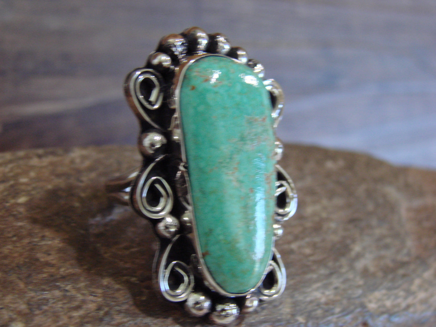 Native American Nickel Silver & Turquoise Ring by Cleveland - Size 9.5