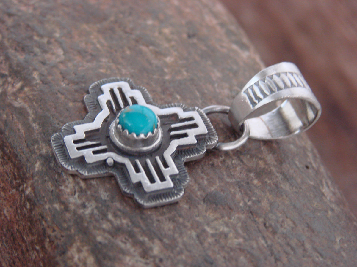 Native American Sterling Silver & Turquoise Zia Symbol Pendant - McCarthy