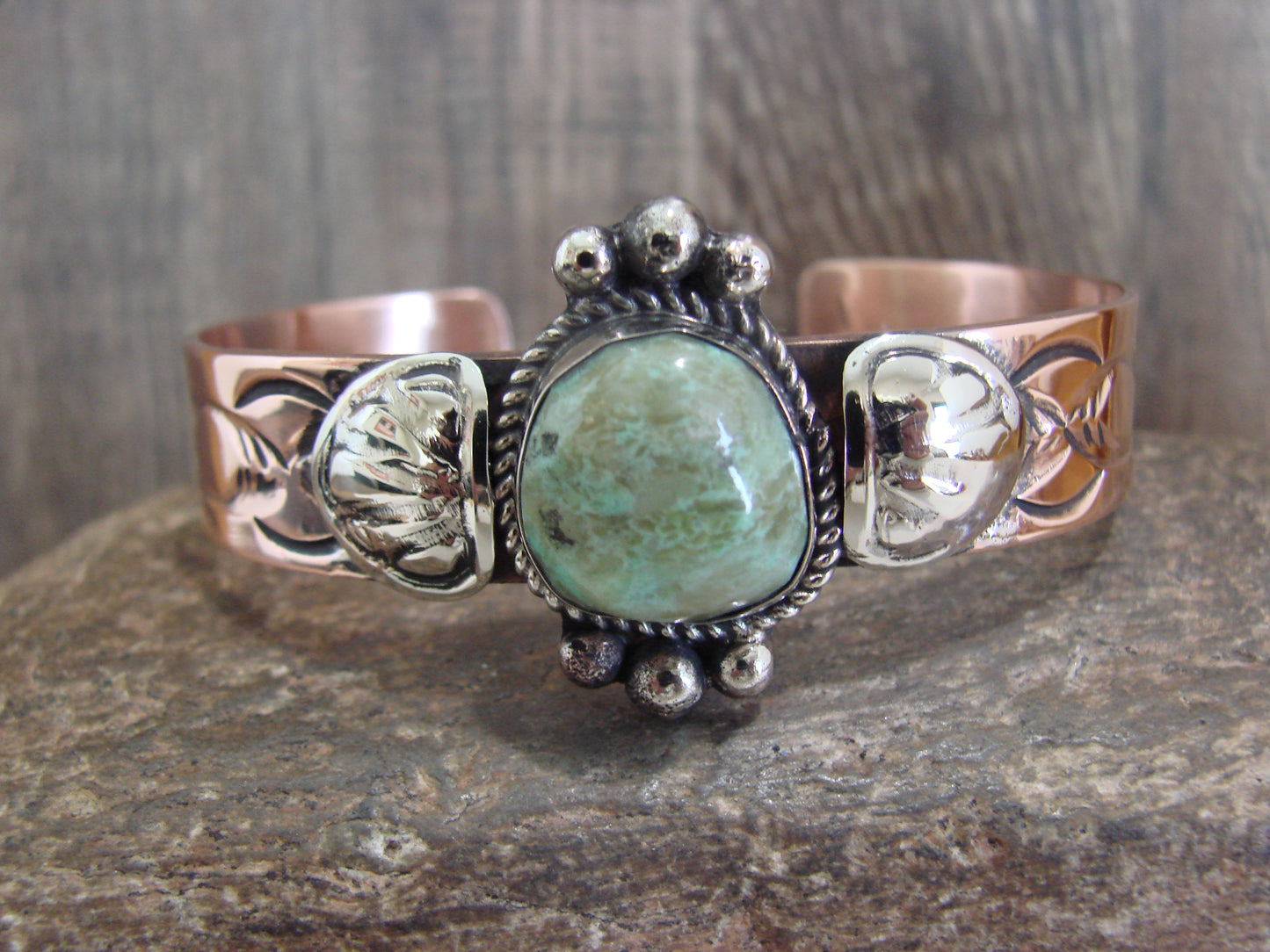 Native American Copper & Turquoise Bracelet by Cleveland