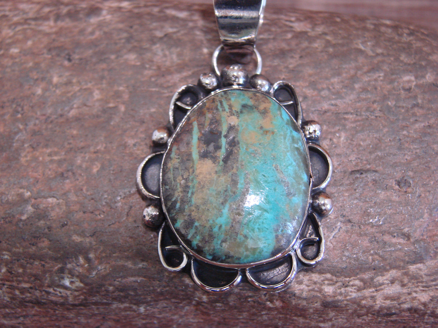 Native American Navajo Nickel Silver & Turquoise Pendant - Cleveland