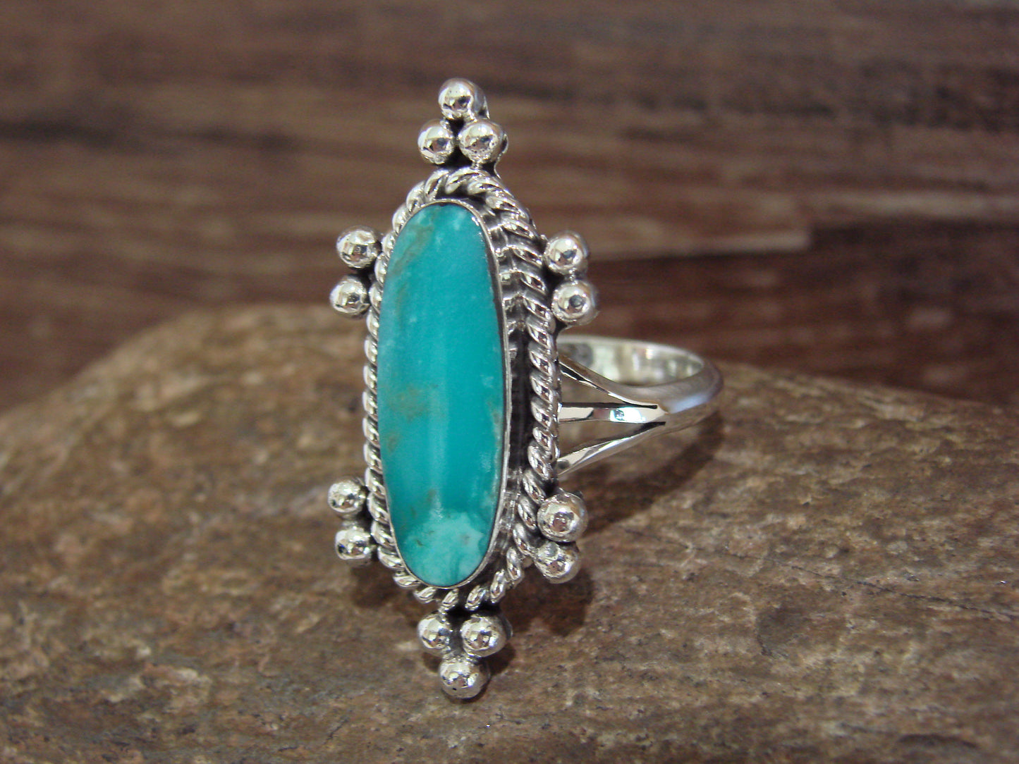 Native American Sterling Silver & Turquoise Ring by Lewis - Size 10.5