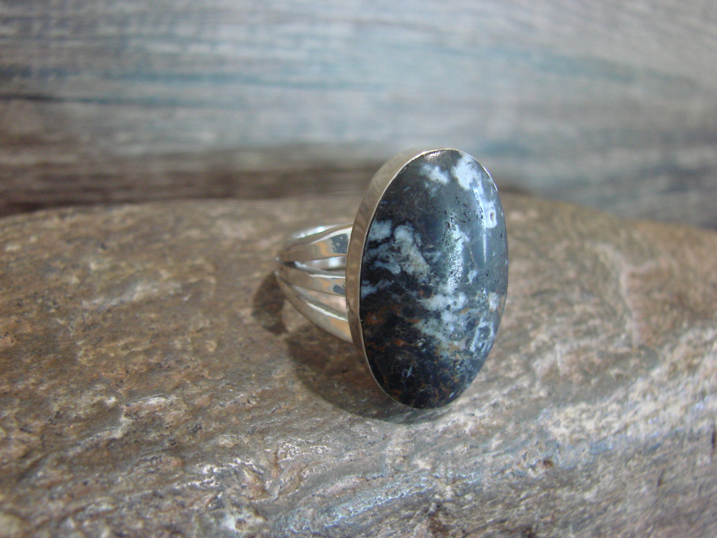 Native American Sterling Silver & White Buffalo Turquoise Ring by Smith - Size 6