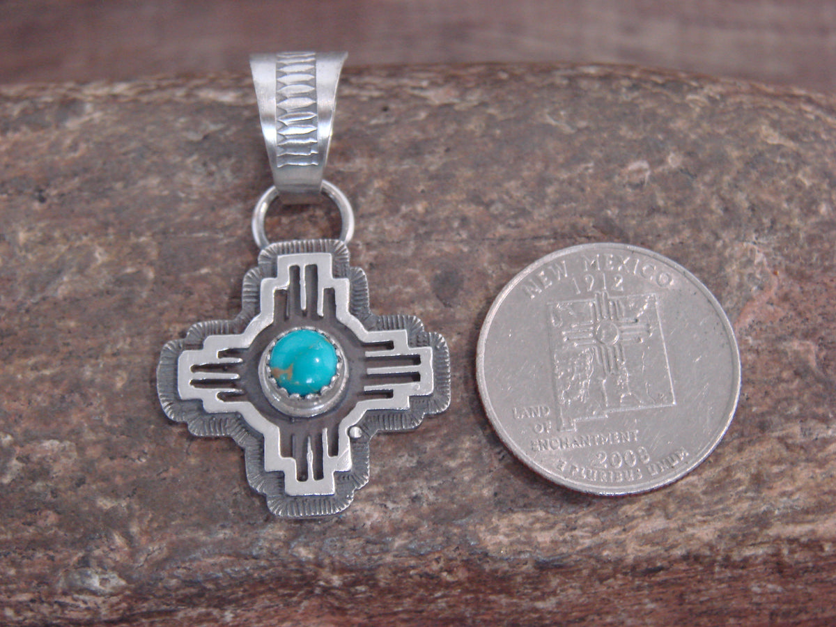 Native American Sterling Silver & Turquoise Zia Symbol Pendant - McCarthy