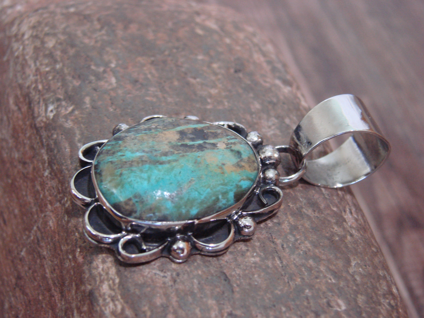 Native American Navajo Nickel Silver & Turquoise Pendant - Cleveland